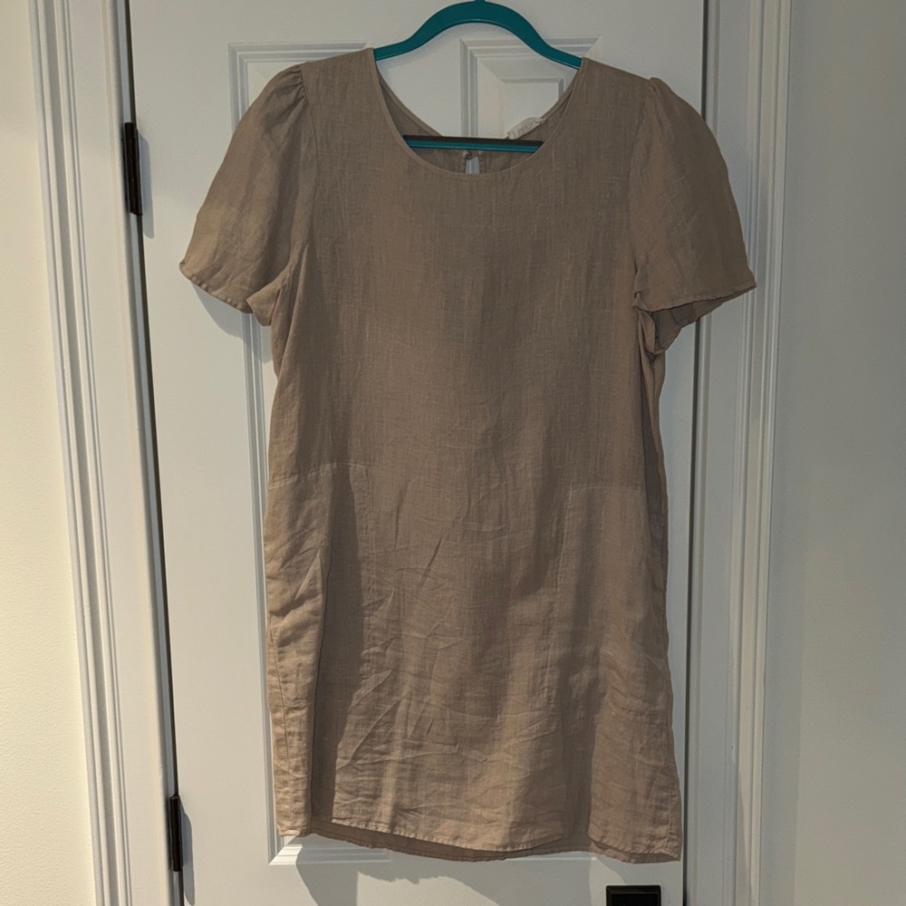 glam Neutral Tan Linen-Blend Top